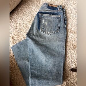 GRLFRND Light Blue High-Rise Cropped Straight Jean, Raw hem